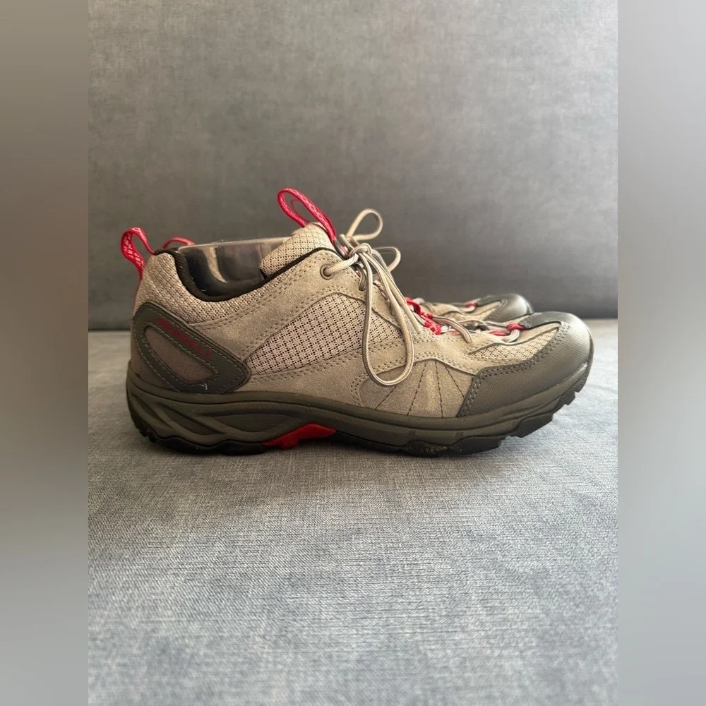 Merrell Falcon Women’s Performance Hiking Trail Shoes SZ 10 Lace Up Grey Red